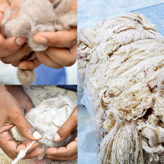 Various steps in the carding of yarn involving combing, cleaning and separating strands in order to prepare wool before it is spun into workable threads that are used for the foundation of carpets.